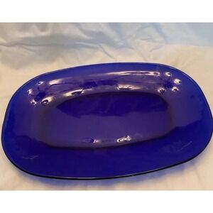 Vintage Bormioli Rocco Cobalt Blue Glass Oval Serving Platter 14 x 9